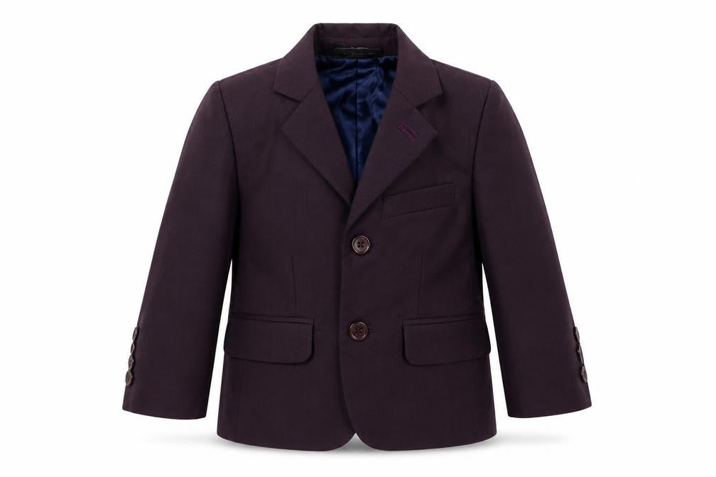 Front view of St Chiman boys’ purple jacket, size 2, years