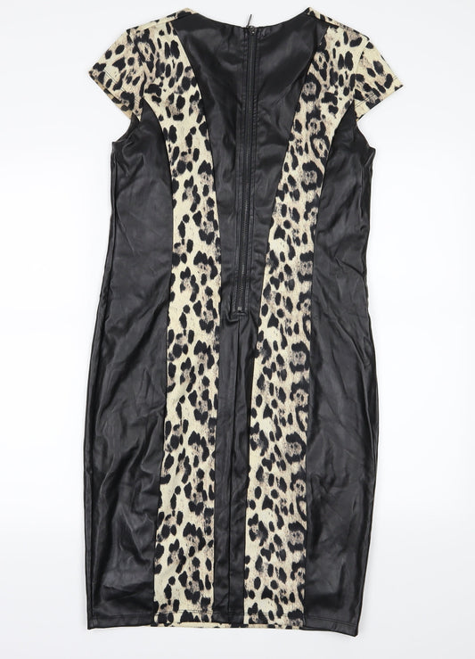 Definitions Womens Black Animal Print  Pencil Dress  Size 12