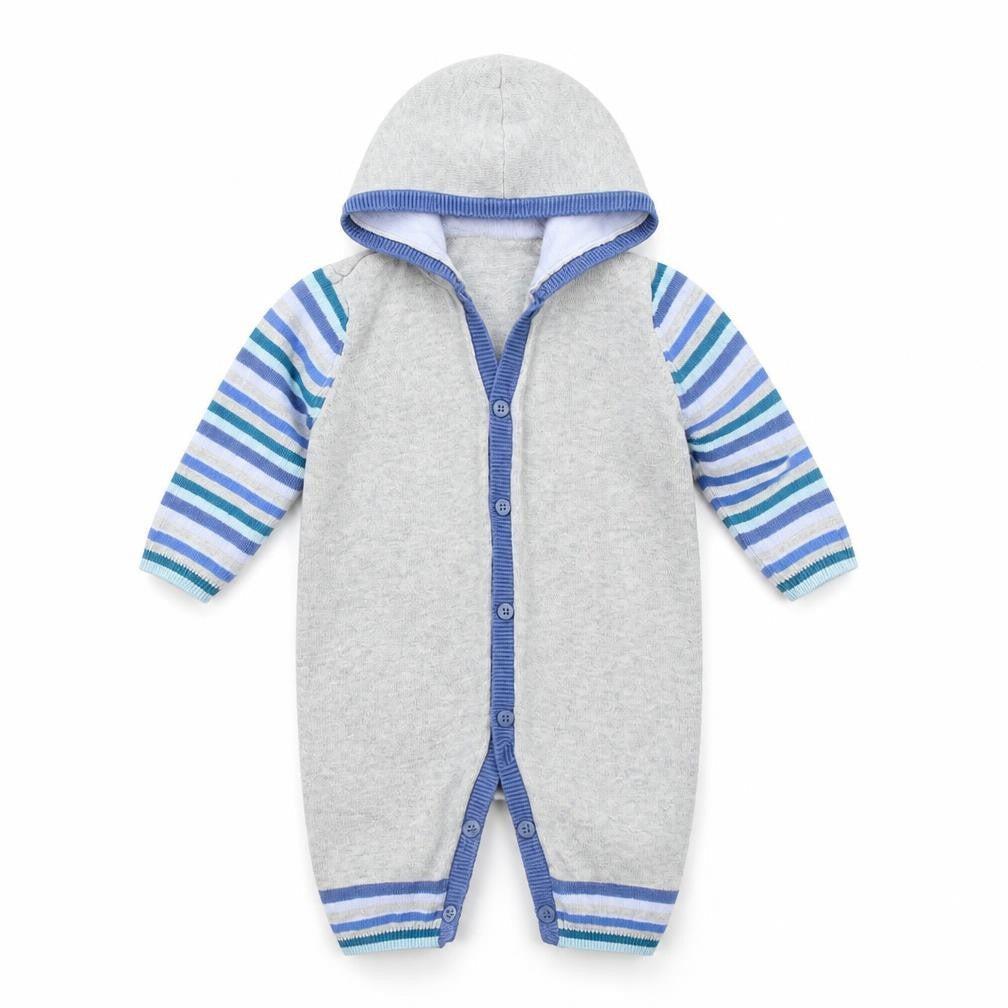 Front view of Marks & Spencer boys’ grey babygrow one-piece, size 0-3, months