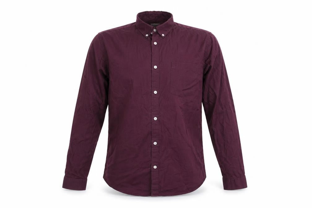 Front view of River Island men’s purple button-up, size L