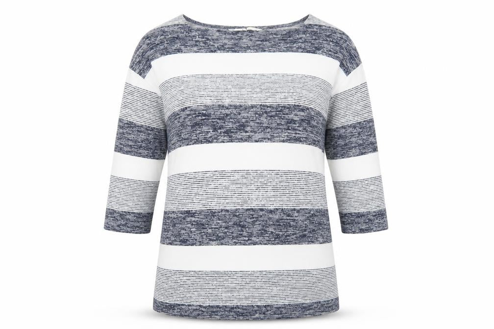 Front view of TU women’s blue striped jumper, size UK 14