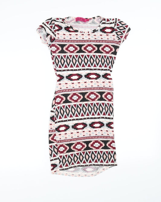 Boohoo Womens Pink Geometric  Fit & Flare  Size 8