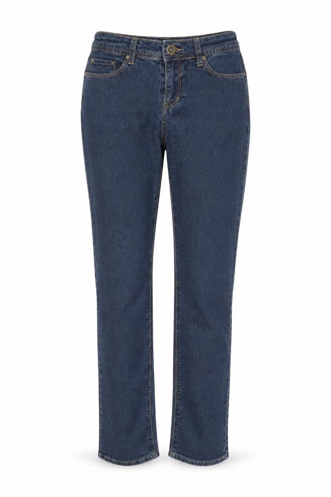 Front view of Denim & Co. women’s blue straight jeans, size UK 8, 32-inch leg