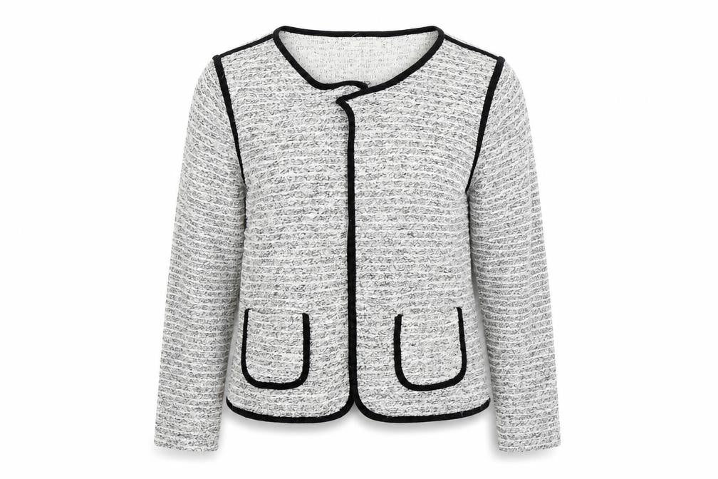 Front view of Papaya women’s beige jacket, size UK 14