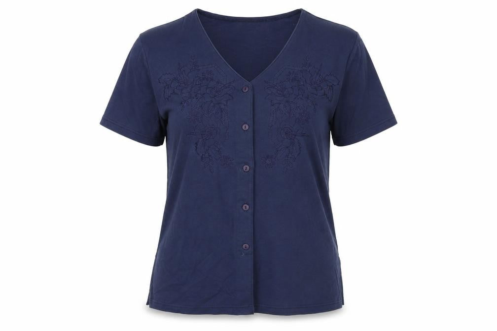 Front view of Fabrizo women’s blue cardigan jumper, size M