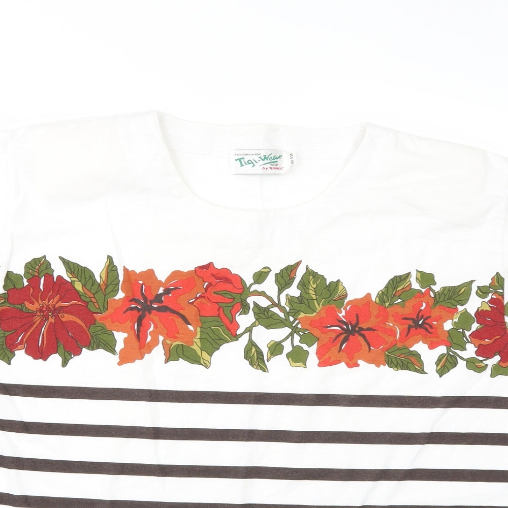 Tigi-Wear Womens White Striped  Basic T-Shirt One Size