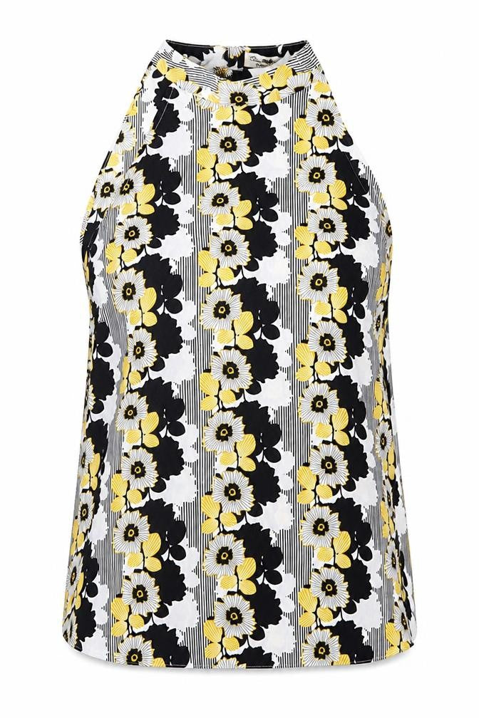Front view of Miss Selfridge women’s black floral chiffon basic blouse, size UK 10