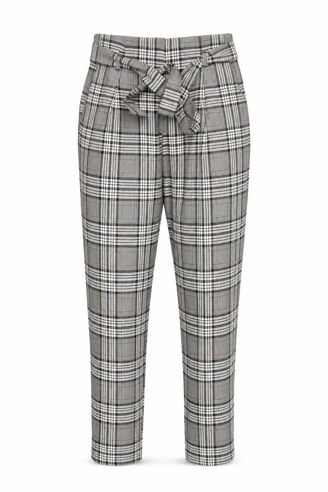 Front view of RIVER IS women’s grey check trousers, size UK 10, 25-inch leg