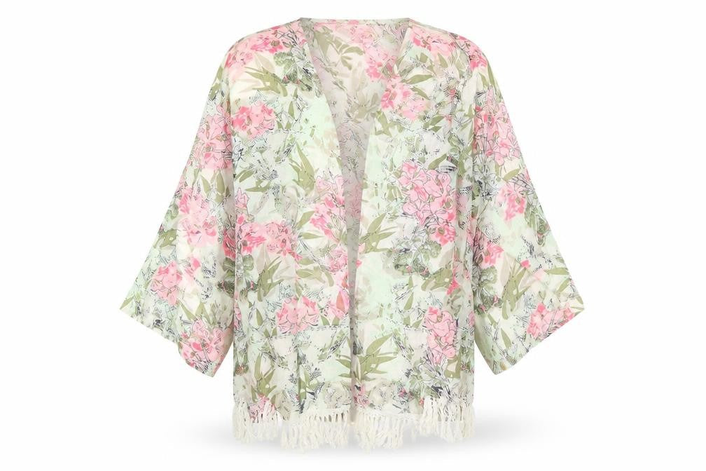 Front view of Preworn women’s green floral basic blouse, size S