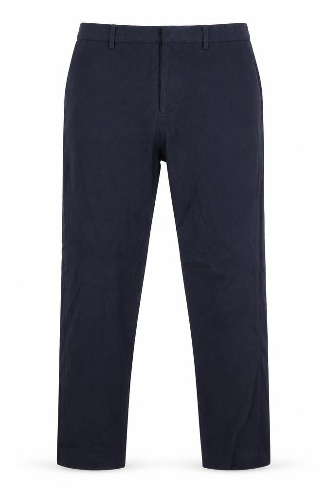 Front view of top man men’s blue trousers, size 32, 29-inch leg