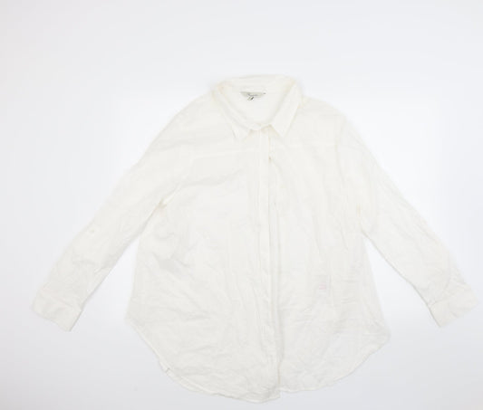 Peacocks Womens White Striped  Basic Button-Up Size 16