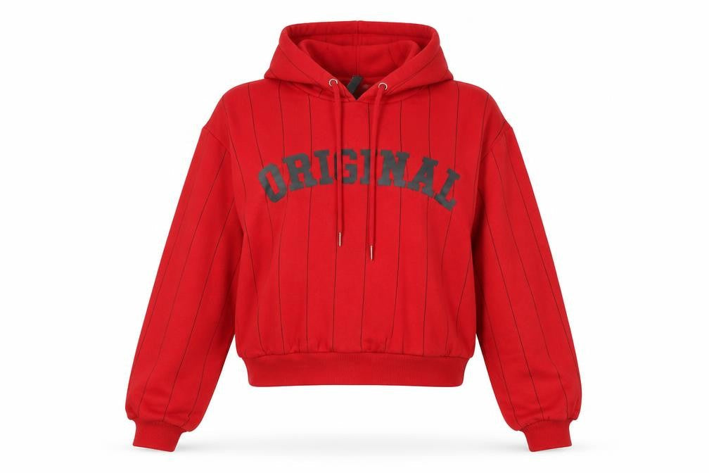 Front view of Divided women’s red pullover hoodie, size M