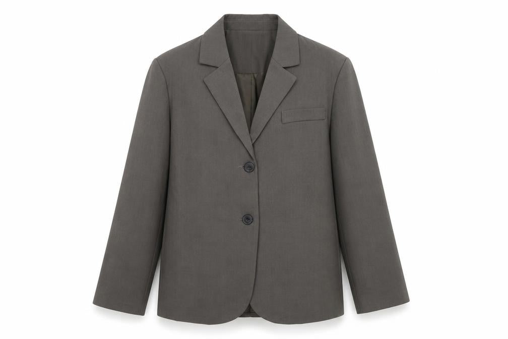 Front view of Du Cloud women’s grey jacket suit jacket, size L