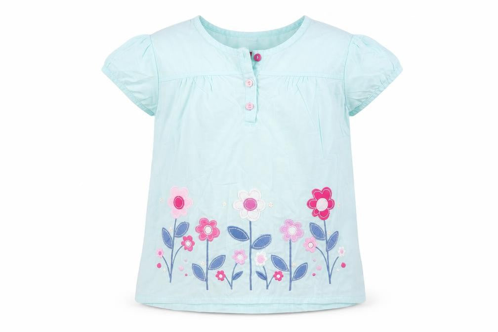 Front view of Tiger Lily girls’ blue floral basic blouse, size 8, years