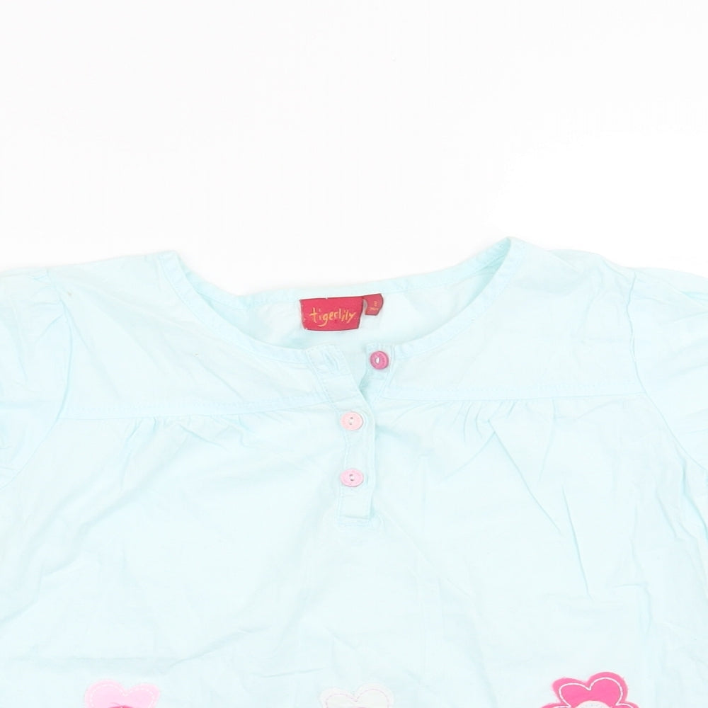 Tiger Lily Girls Blue Floral  Basic Blouse Size 8 Years