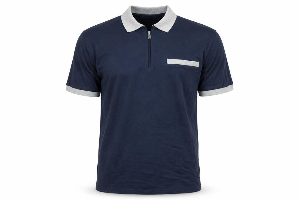 Front view of Atlas for Men men’s blue polo, size M