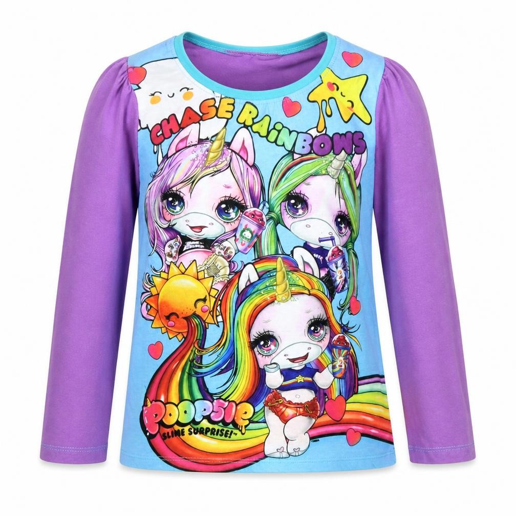 Front view of poopsie girls’ purple top pyjama top, size 7-8, years - poopsie slime surprise