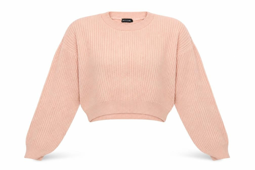 Front view of PRETTYLITTLETHING women’s pink knit jumper, size M