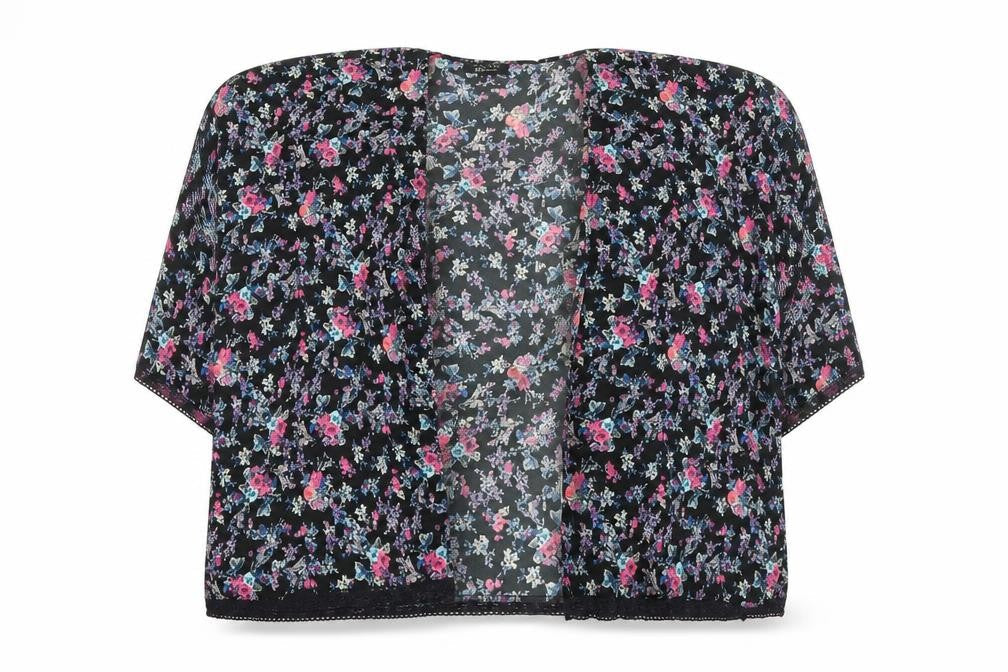 Front view of New Look girls’ black floral jacket, size S