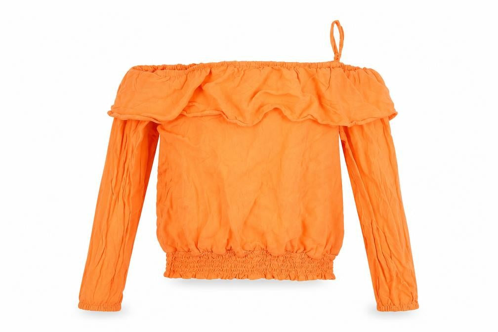 Front view of H&M girls’ orange basic t-shirt, size 14, years - cut out shoulder