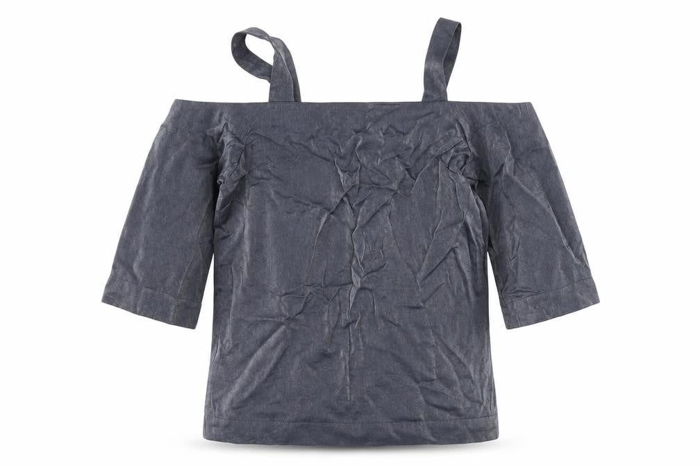 Front view of Next women’s silver basic t-shirt, size UK 8, - cut out shoulder