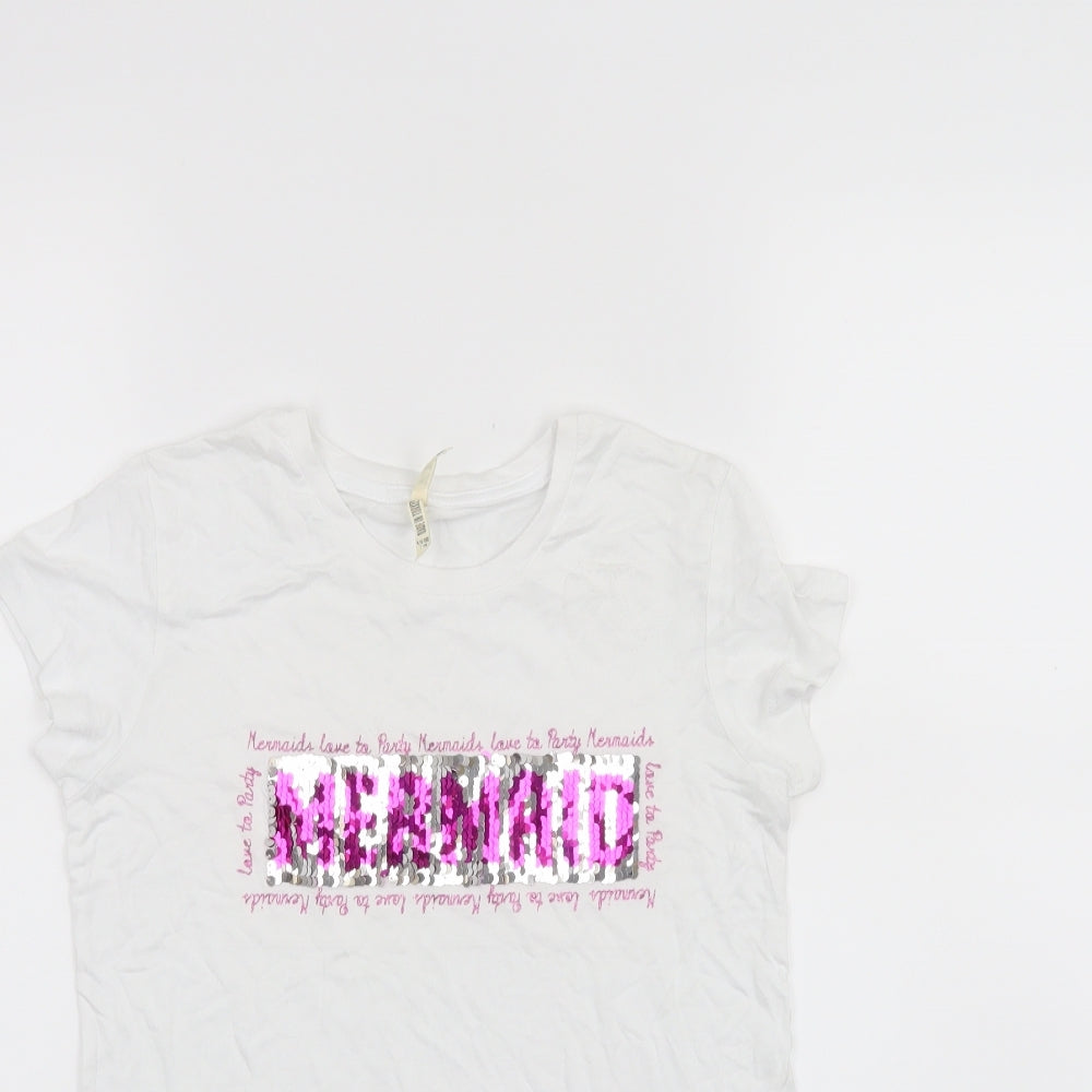 YD Girls White   Basic T-Shirt Size 9-10 Years