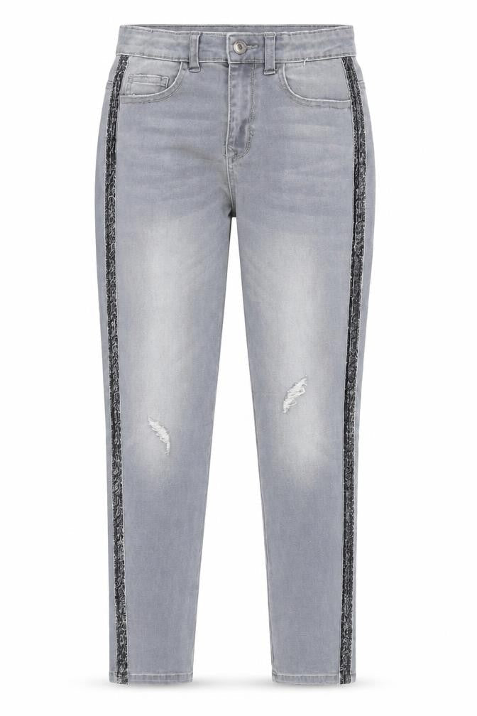 Front view of Denim & Co. girls’ grey skinny jeans, size 11-12, years