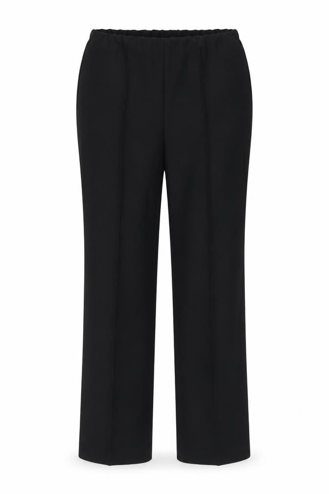 Front view of Preworn women’s black trousers, size UK 10, 27-inch leg