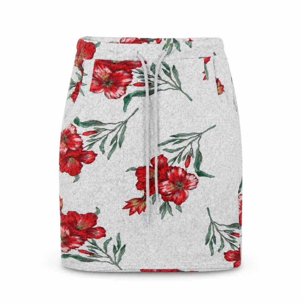Front view of mshll girl women’s grey floral straight & pencil skirt, size XS