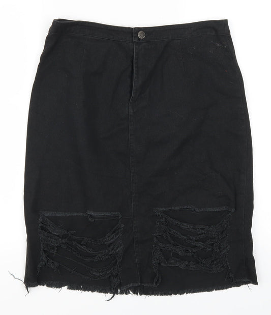 L&L Womens Black  Denim Straight & Pencil Skirt Size 30 in  - Distressed