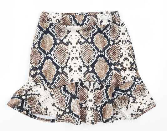 pretty Little Thing Womens Brown Striped  Mini Skirt Size 10