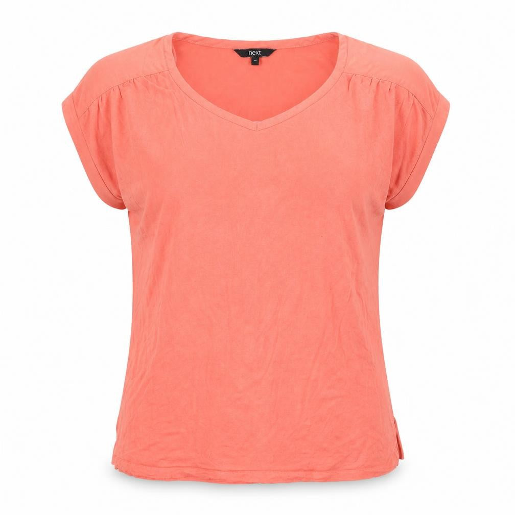 Front view of Next women’s pink jersey basic t-shirt, size UK 14