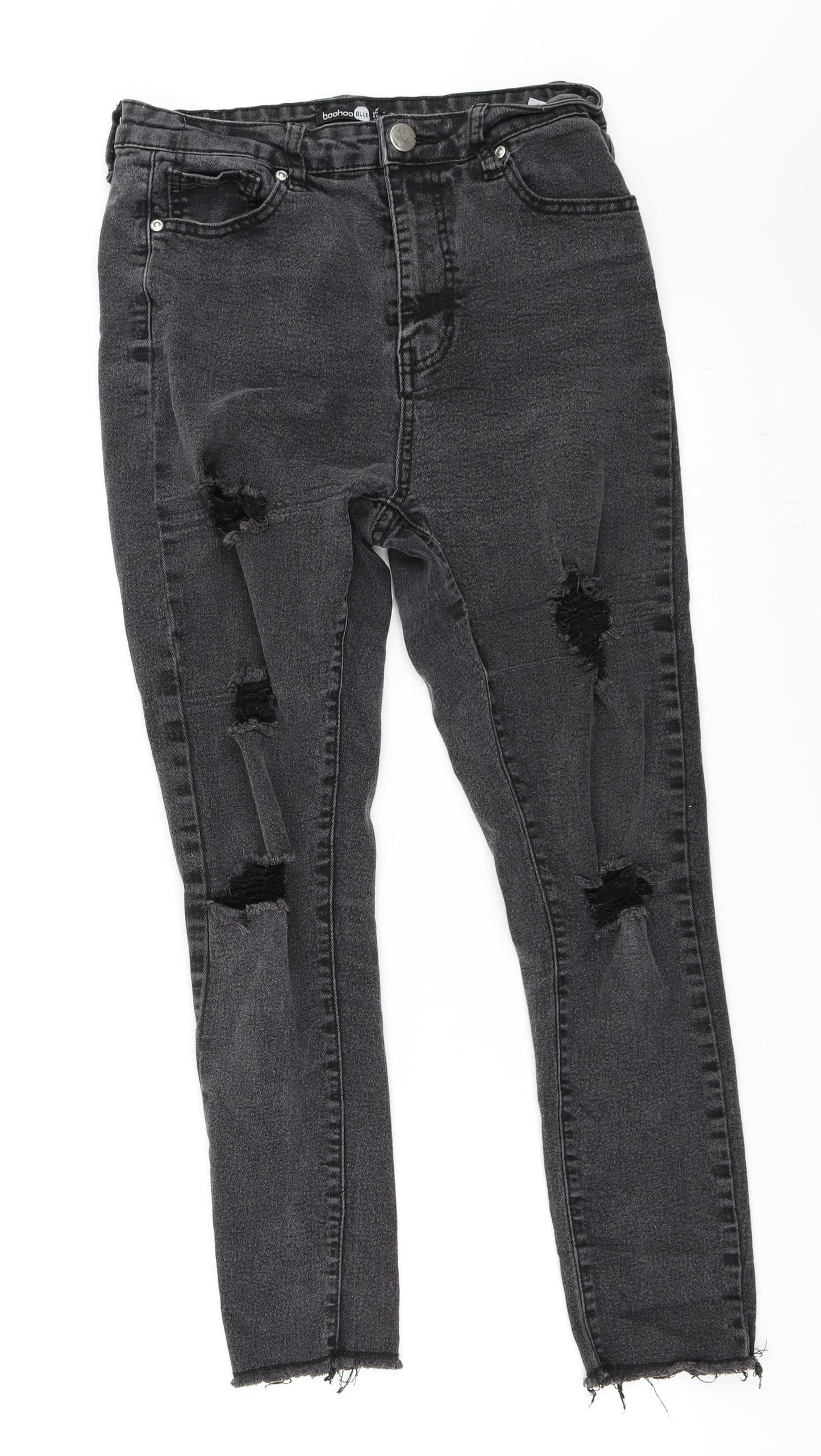 Boohoo Womens Black  Denim Skinny Jeans Size 10 L26 in