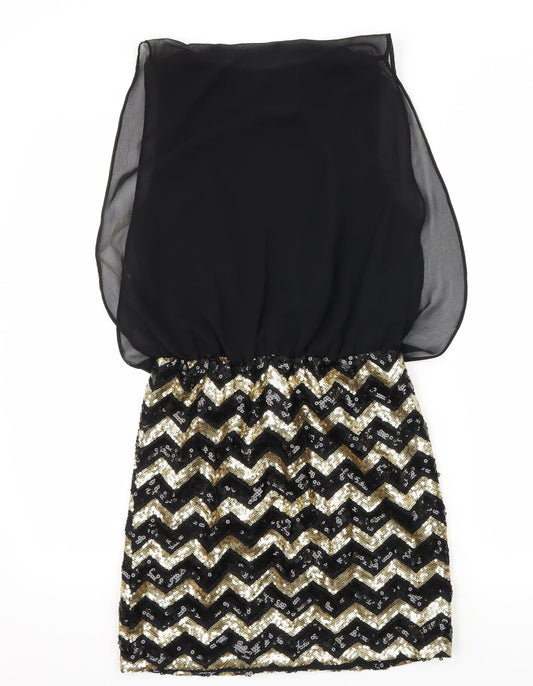 New Look Womens Black Striped Chiffon Mini  Size 10