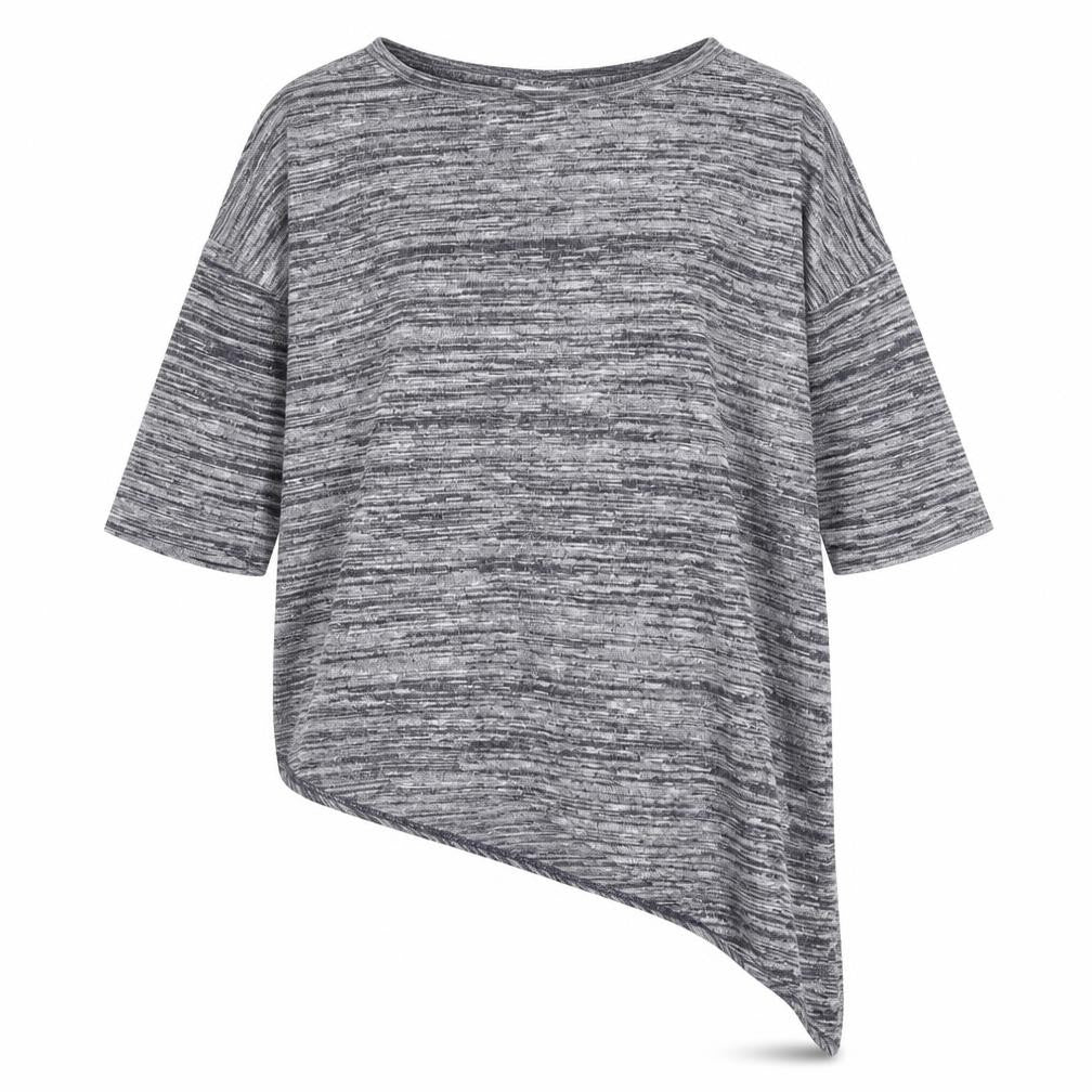 Front view of Wallis women’s blue striped basic t-shirt, size S, - asymmetric hem