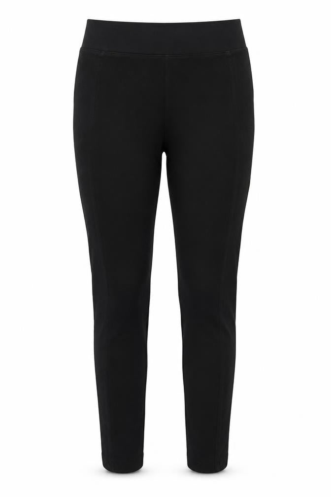 Front view of Topshop women’s black trousers, size UK 10, 25-inch leg