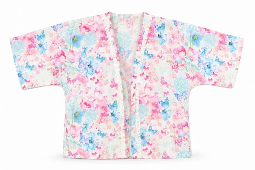 Front view of Matalan girls’ multicoloured floral kimono blouse, size 12, years