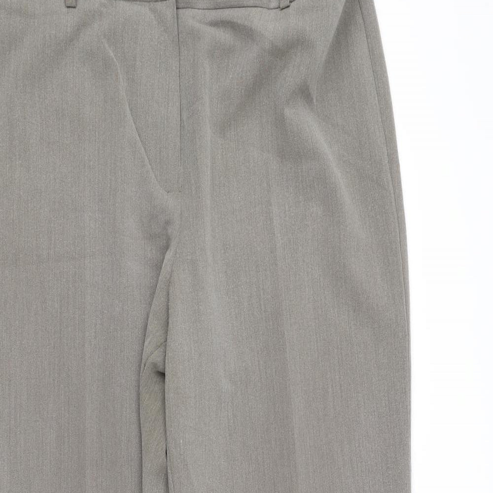 Close-up detail of Marks & Spencer women’s grey trousers, size UK 14, 33-inch leg