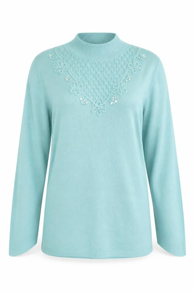 Front view of ms women’s blue houndstooth jumper, size XS
