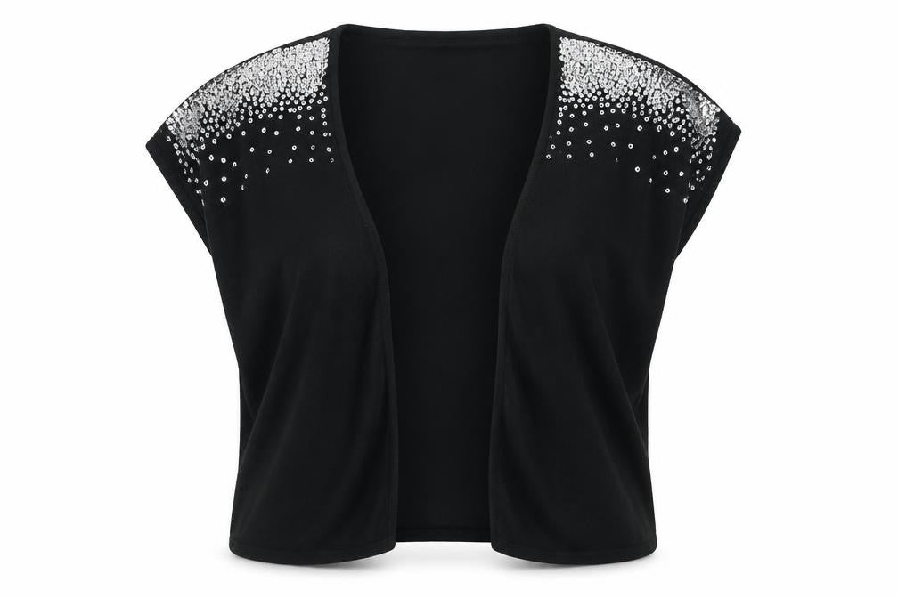 Front view of Being Casual women’s black cardigan jumper, size UK 20