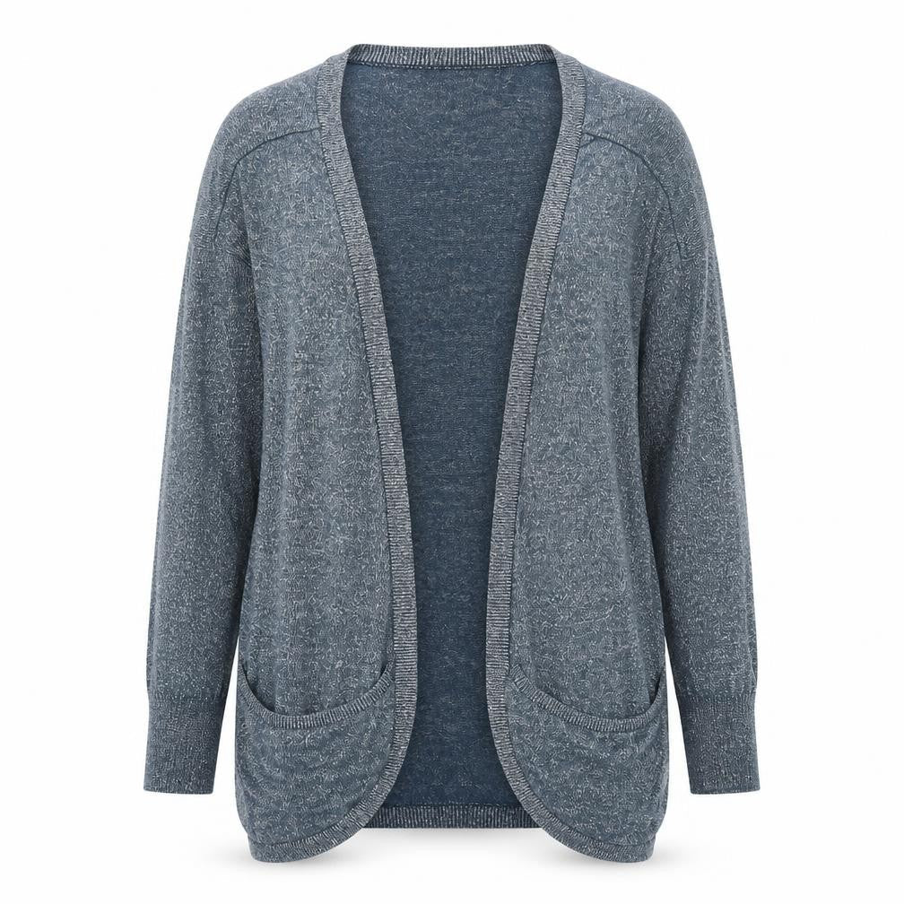 Front view of Definitions women’s blue cardigan jumper, size UK 14