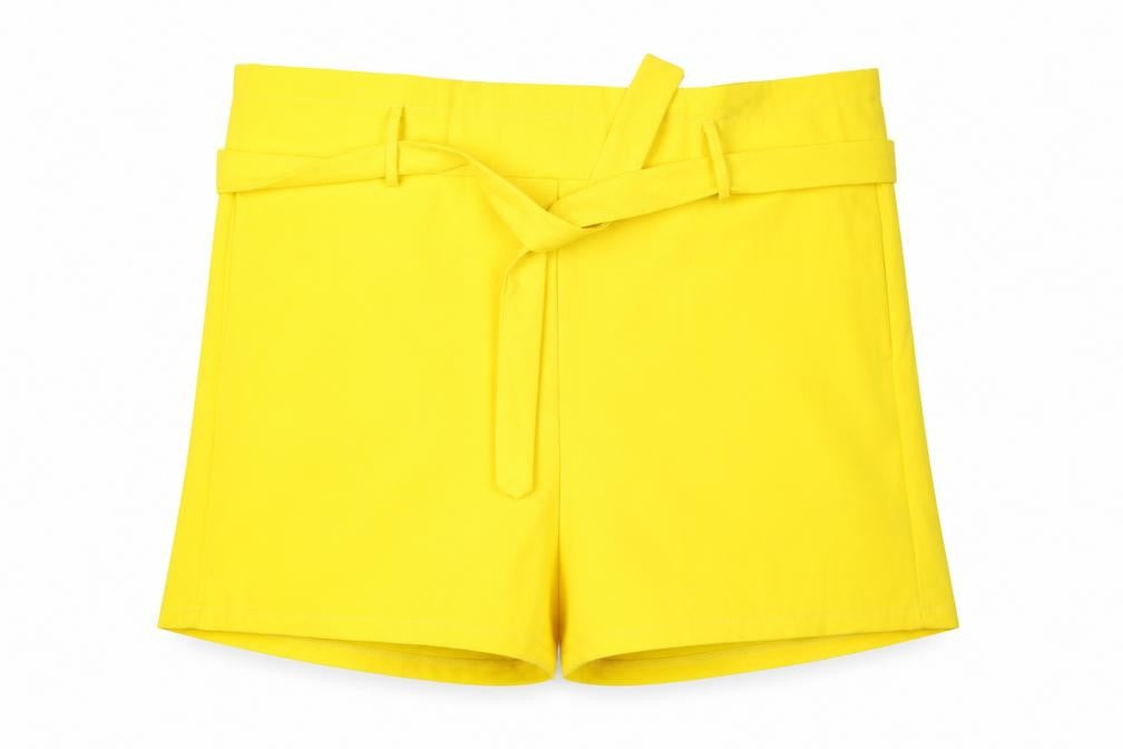 Front view of Preworn women’s yellow mom shorts, size XL