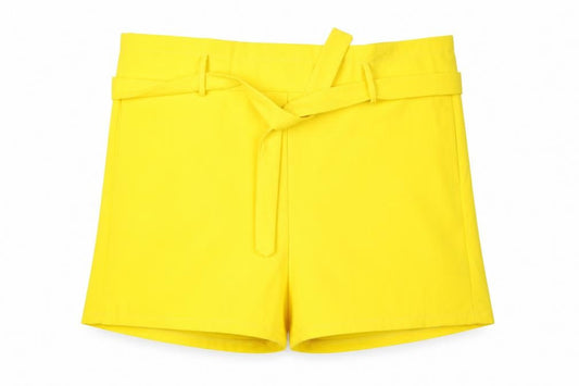 Front view of Preworn women’s yellow mom shorts, size XL