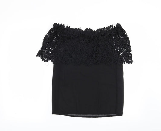 Preworn Womens Black Floral  Basic Blouse Size L