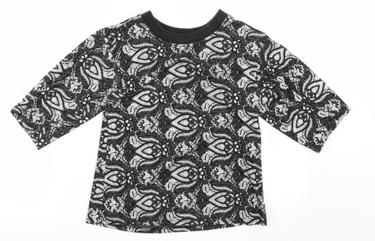 Topshop Womens Black Floral  Basic T-Shirt Size 8