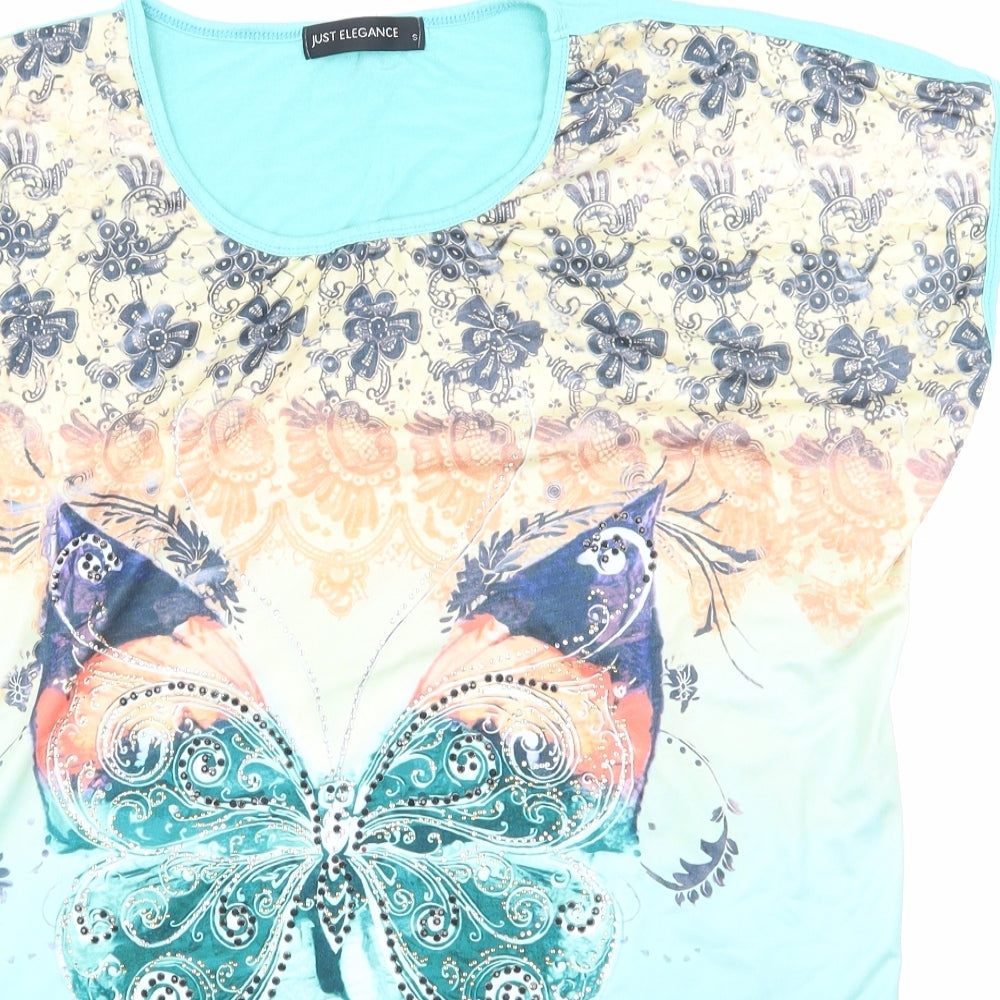 Just Elegance Womens Green Animal Print  Basic T-Shirt Size S