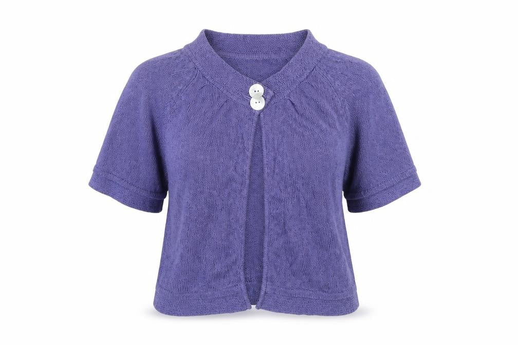 Front view of Text women’s purple knit cardigan jumper, size M