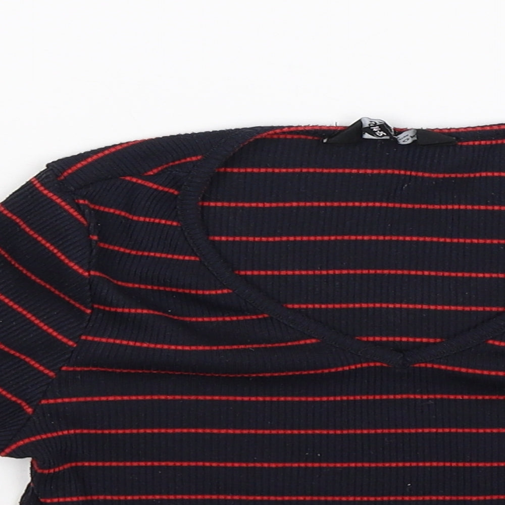 Close-up detail of New Look girls’ blue striped jumper, size 14-15, years