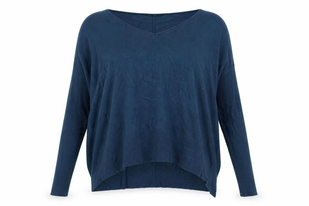 Front view of Ky Creations women’s blue jumper, size M