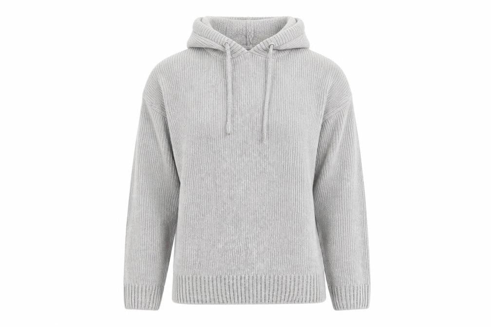 Front view of Primark women’s grey pullover hoodie, size UK 10